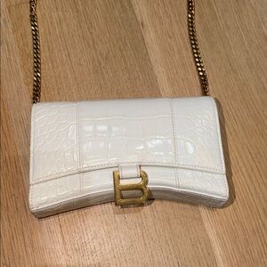 Authentic Balenciaga White Croc-Embossed BB Chain Shoulder Bag